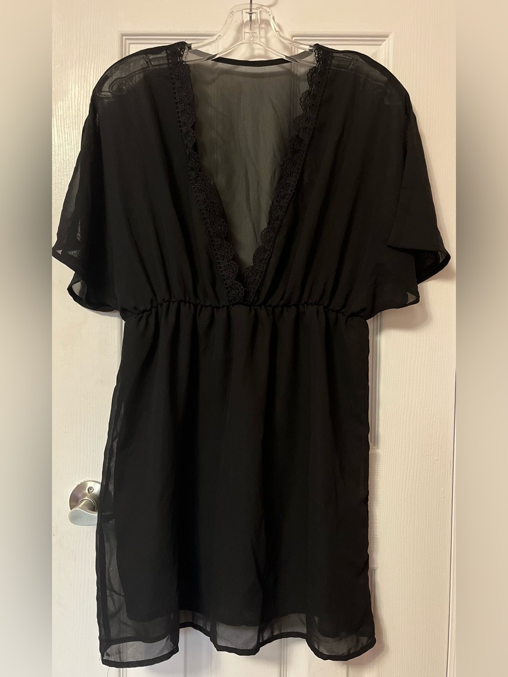 Black Sheer V-Neck Lace Trim Cover Up